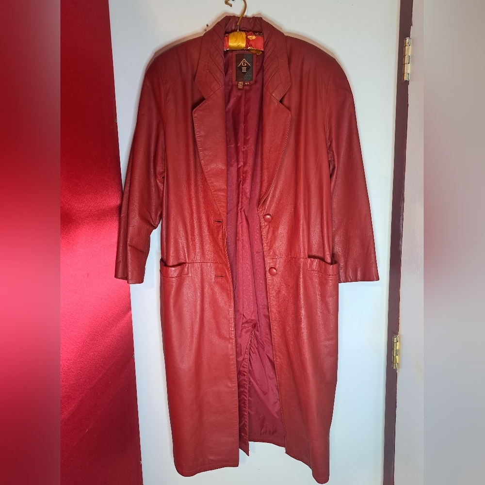 Elegant Vintage Red Leather Unisex Coat